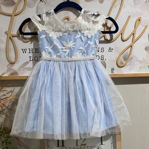 Elegant Blue Dress with White Floral Lace